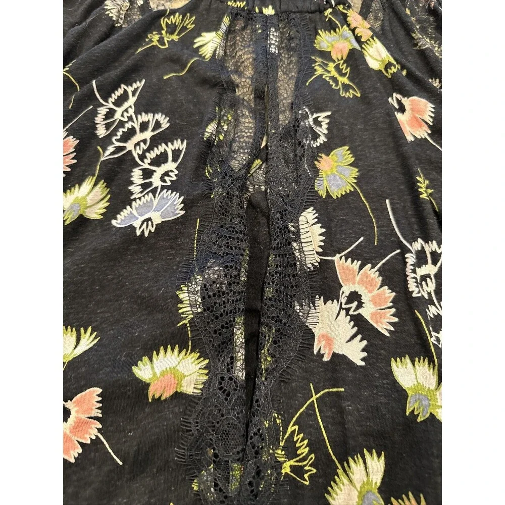 Free People Shirt Womens XS Black Floral Tank Top Flowy Boho Open Back Lace